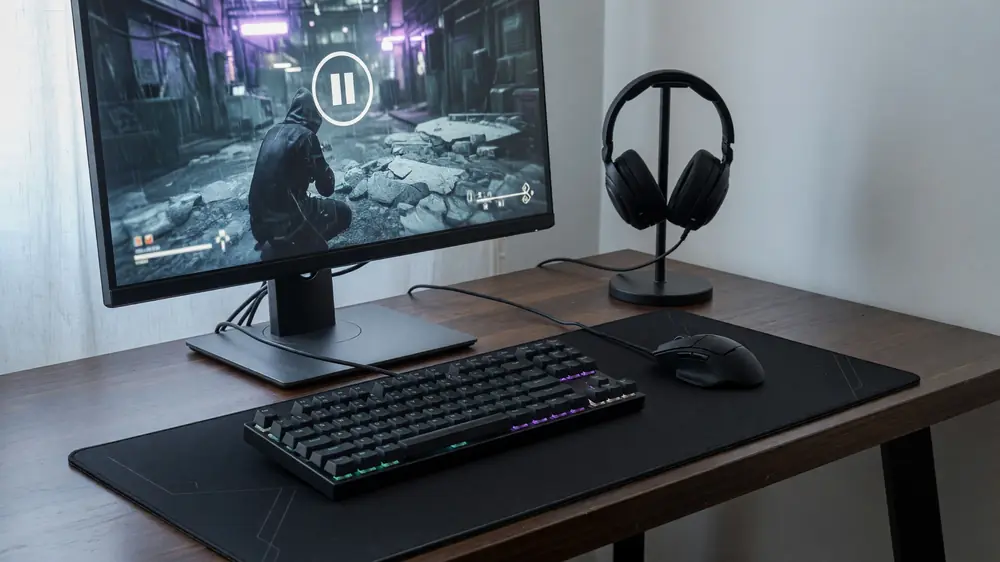Cable-managed peripheral desk setup