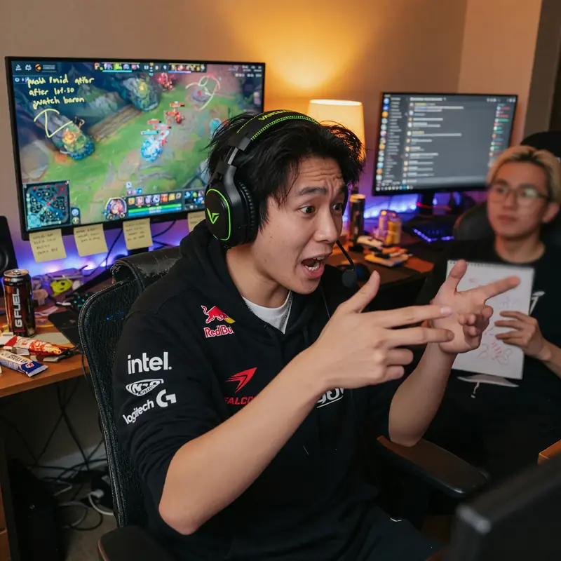 Player mid-strategy discussion with teammates